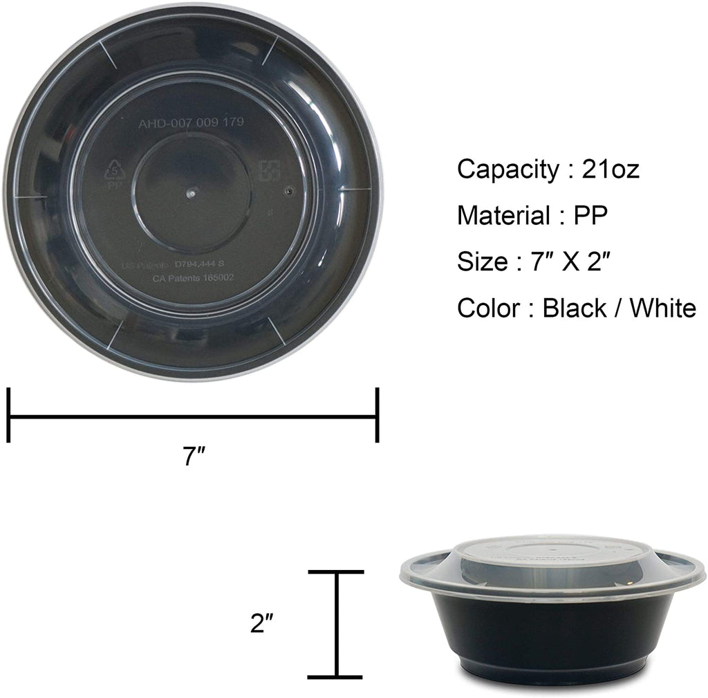 CTC-007] Round Meal Prep Bowl Conainter with Lids - 21oz (50/100/150 – CTC  Packaging