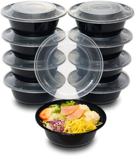 [12 Pack] 48oz Round Plastic Reusable Storage Containers with Snap on Lids - Airtight Reusable Plastic Food Storage, Leak-Proof, Meal Prep, Lunch