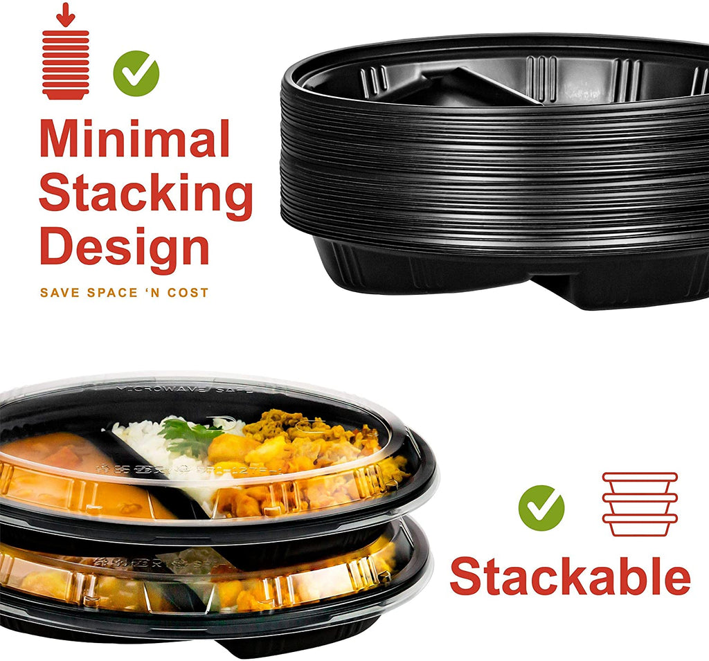 SPIB127B3] 2 Compartment Meal Oval Shape Prep Container with Lid