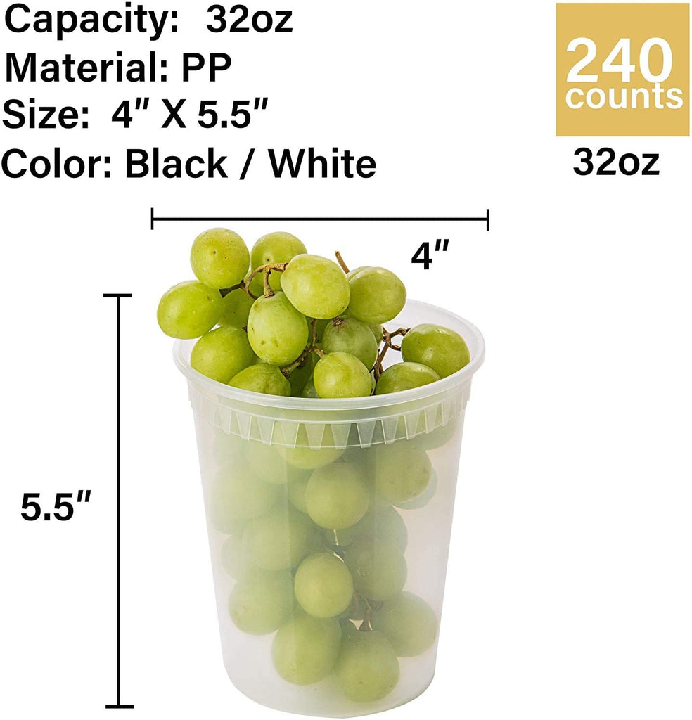 240 Sets - 32 oz. (Quart Size) Freezer Food Storage Deli Containers Tubs +  Lids